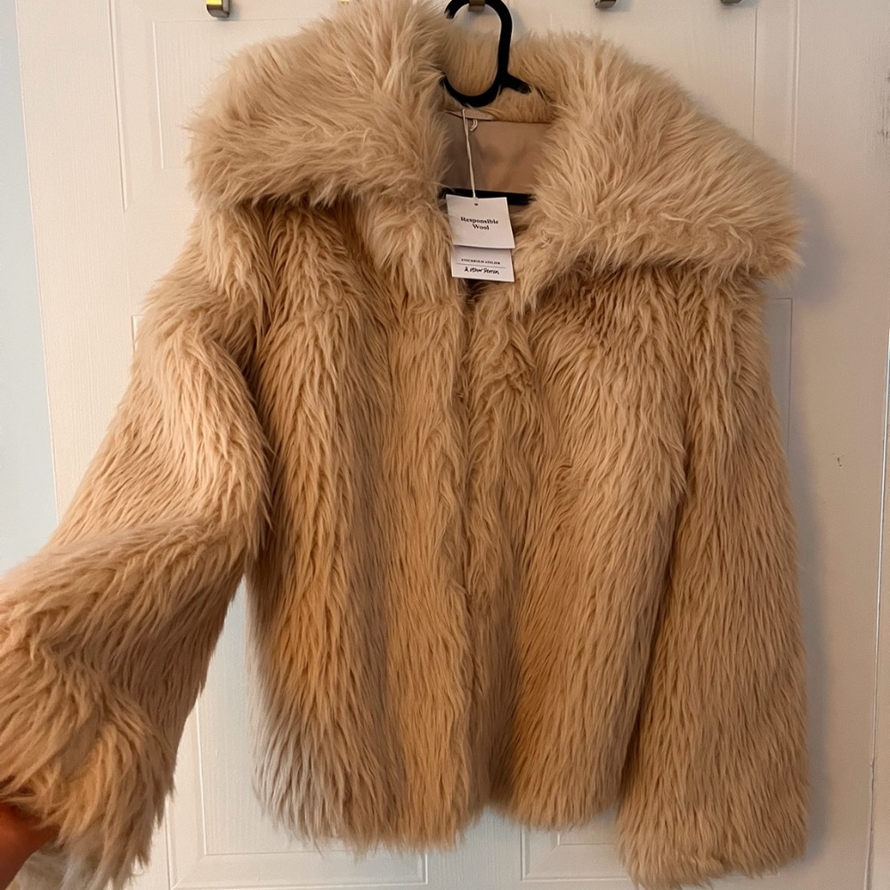 & Other Stories Faux Fur Coat in Light Beige